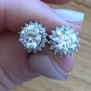 14k WG Moissanite Halo Earrings